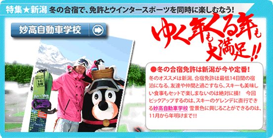 合宿免許の冬は新潟県 スキーやスノボが滑り放題です
